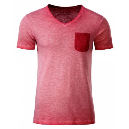 James&Nicholson Men's Slub-T V-nyakú póló 8016 chili 3XL