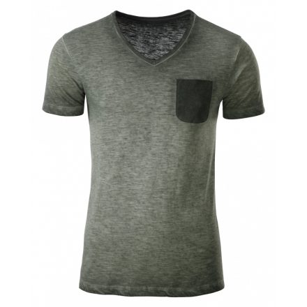 James&Nicholson Men's Slub-T V-nyakú póló 8016 dusty-olive 3XL