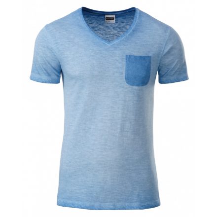 James&Nicholson Men's Slub-T V-nyakú póló 8016 horizon-blue 3XL