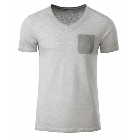 James&Nicholson Men's Slub-T V-nyakú póló 8016 light-grey 3XL