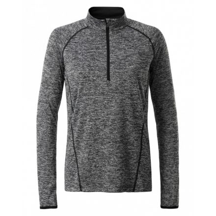 James&Nicholson J&N Ladies' Sportsshirt hosszú ujjú póló JN497 black-melange/black L