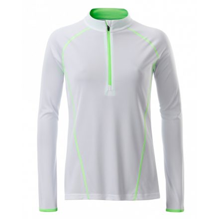 James&Nicholson J&N Ladies' Sportsshirt hosszú ujjú póló JN497 white/bright-green L