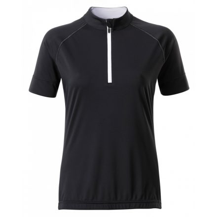 James&Nicholson J&N Ladies' Bike-T Half Zip póló JN513 black/white L