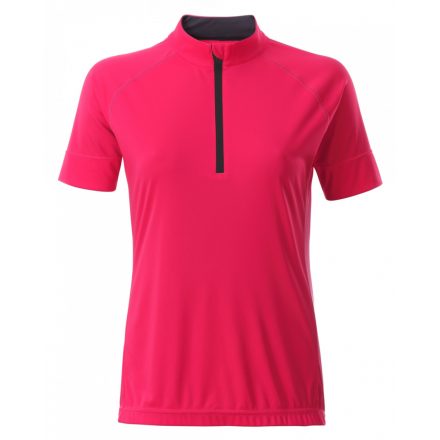 James&Nicholson J&N Ladies' Bike-T Half Zip póló JN513 bright-pink/titan L