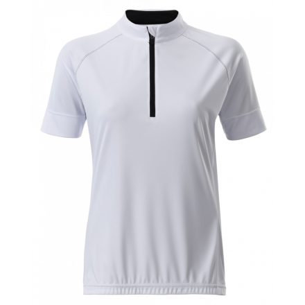 James&Nicholson J&N Ladies' Bike-T Half Zip póló JN513 white/black L