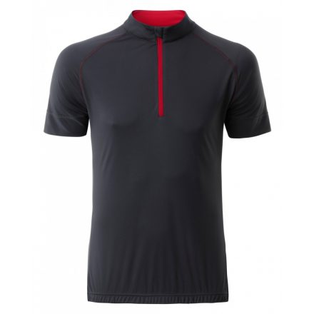 James&Nicholson J&N Men's Bike-T Half Zip póló JN514 titan/tomato L