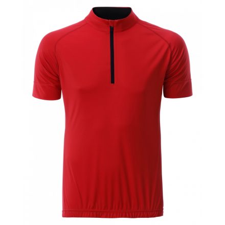 James&Nicholson J&N Men's Bike-T Half Zip póló JN514 tomato/black L