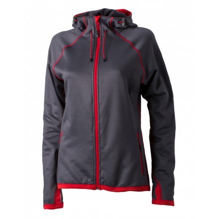 James&Nicholson Hooded Fleece női kapucnis pulóver JN570 carbon/red L