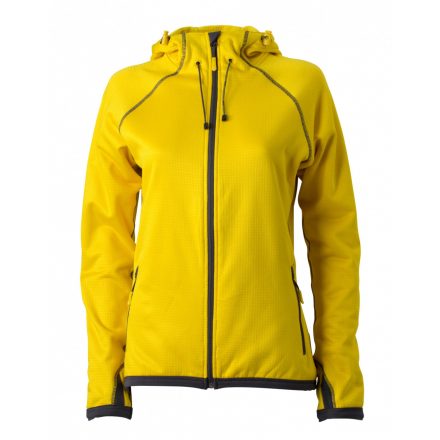 James&Nicholson Hooded Fleece női kapucnis pulóver JN570 yellow/carbon M