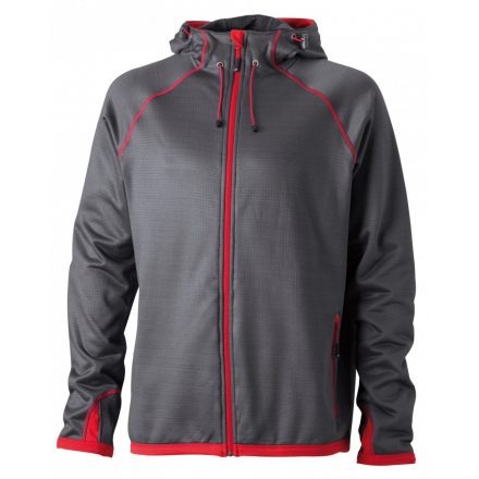 James&Nicholson Hooded Fleece kapucnis pulóver JN571 carbon/red L