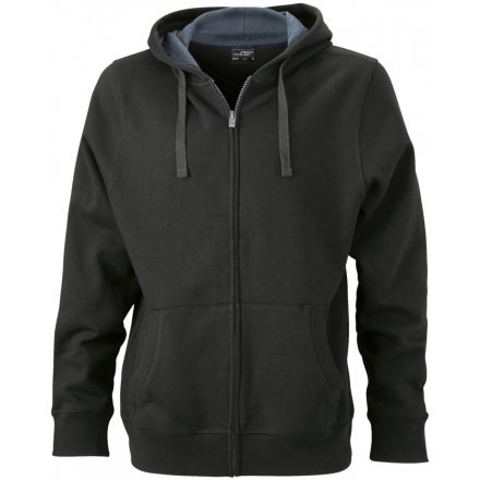 James&Nicholson Men's Hooded cipzáras-kapucnis pulóver JN595 black/carbon 3XL