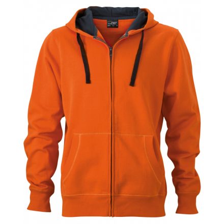 James&Nicholson Men's Hooded cipzáras-kapucnis pulóver JN595 dark-orange/carbon 3XL