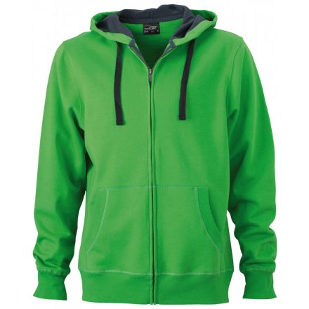 James&Nicholson Men's Hooded cipzáras-kapucnis pulóver JN595 green/carbon 3XL