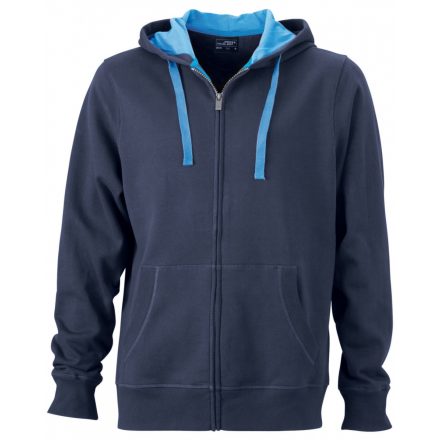 James&Nicholson Men's Hooded cipzáras-kapucnis pulóver JN595 navy/cobalt 3XL