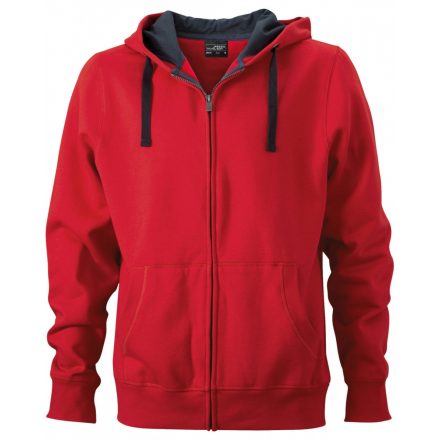 James&Nicholson Men's Hooded cipzáras-kapucnis pulóver JN595 red/carbon 3XL