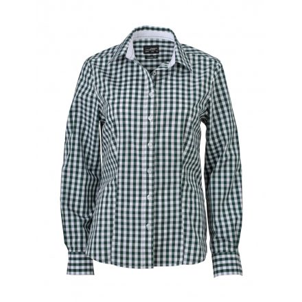 James&Nicholson J&N Ladies' Checked Blouse JN616 forest-green/white XS