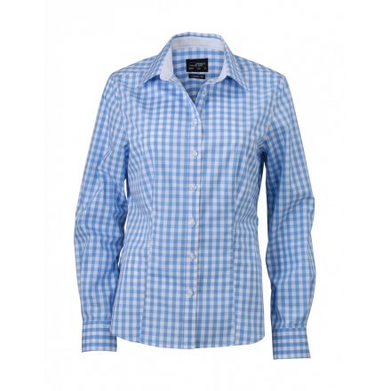 James&Nicholson J&N Ladies' Checked Blouse JN616 glacier-blue/white L