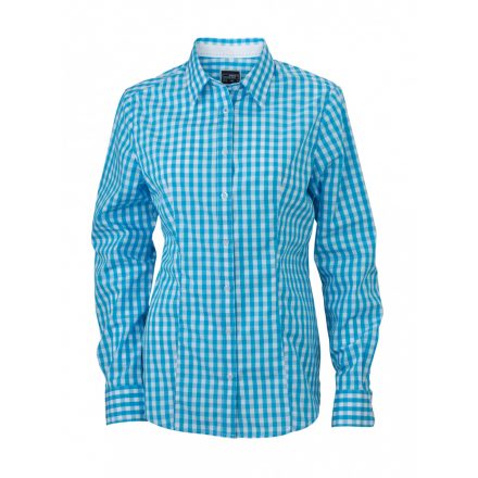 James&Nicholson J&N Ladies' Checked Blouse JN616 turquoise/white L