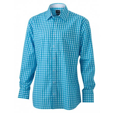 James&Nicholson J&N Men's Checked Shirt JN617 turquoise/white 3XL