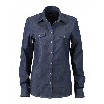 James&Nicholson J&N Denim hosszú ujjú női blúz JN628 dark-denim L