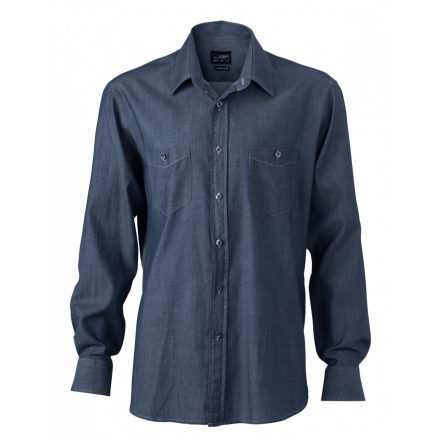 James&Nicholson J&N Denim hosszú ujjú ing JN629 dark-denim 3XL