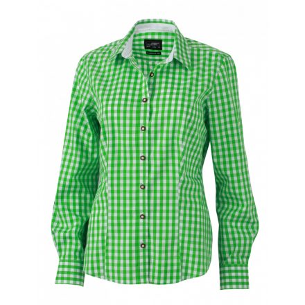 James&Nicholson J&N Traditional hosszú ujjú női blúz JN637 green/white XXL