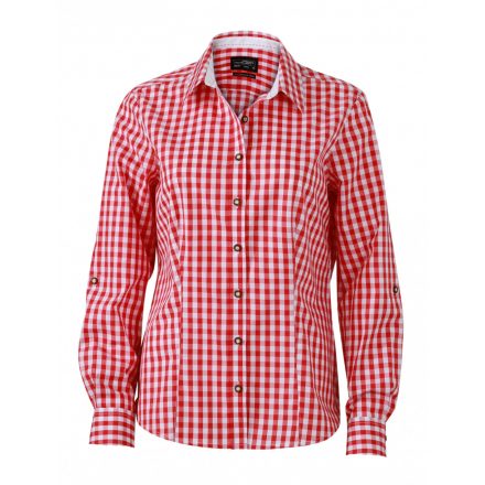 James&Nicholson J&N Traditional hosszú ujjú női blúz JN637 red/white XXL