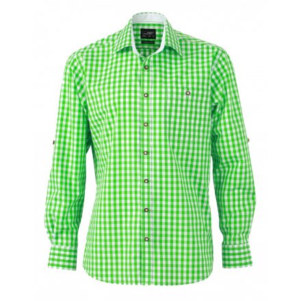 James&Nicholson J&N Traditional hosszú ujjú férfi ing JN638 green/white 3XL