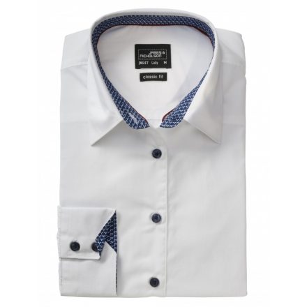 James&Nicholson J&N Plain hosszú ujjú női blúz JN647 white/blue-white XXL