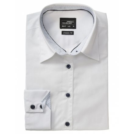 James&Nicholson J&N Plain hosszú ujjú női blúz JN647 white/white-light-blue XXL