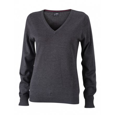 James&Nicholson J&N Ladies' V-Neck Pullover JN658 anthracite-melange  cirmos szürke L