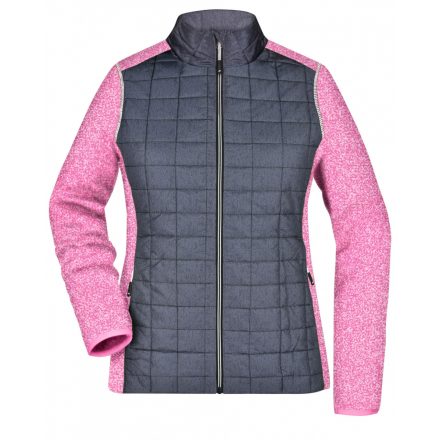 James&Nicholson Kötött női hibrid pulóver JN741 pink-melange/anthracite-melange XXL