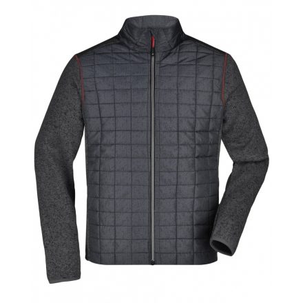 James&Nicholson Kötött hibrid pulóver JN742 grey-melange/anthracite-melange L