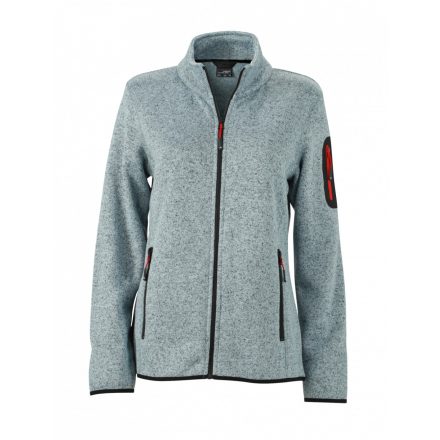 James&Nicholson J&N Ladies' Knitted Fleece pulóver JN761 light-grey-melange/red L