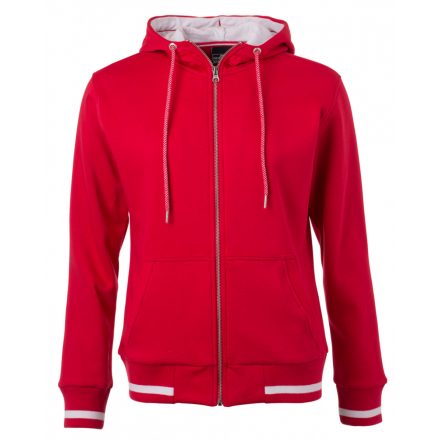 James&Nicholson Ladies' Club Jacket kapucnis pulóver cipzárral JN775 red/white L