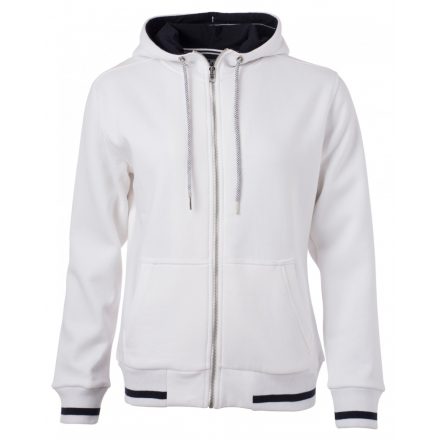 James&Nicholson Ladies' Club Jacket kapucnis pulóver cipzárral JN775 white/navy L