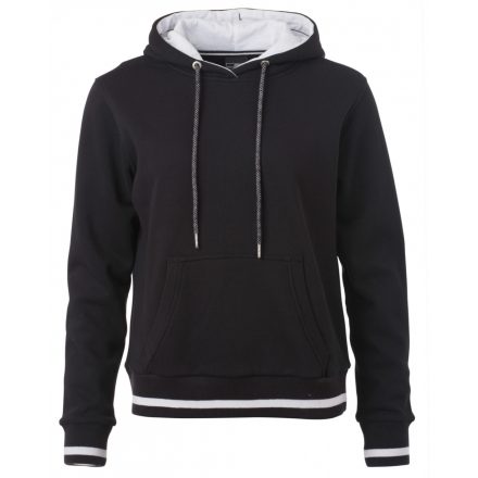 James&Nicholson Ladies' Club Hoody kapucnis pulóver JN777 black/white M