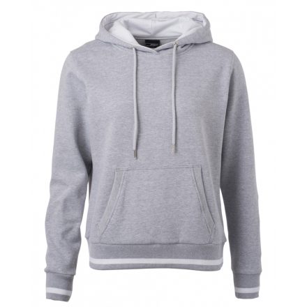 James&Nicholson Ladies' Club Hoody kapucnis pulóver JN777 grey-heather/white L