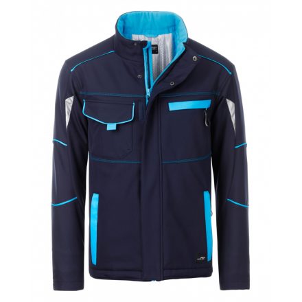 James&Nicholson LEVEL-2 bélelt softshell dzseki JN853 navy/turquoise 3XL