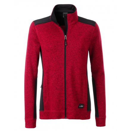 James&Nicholson Workwear Full-Zip női kötött polár pulóver JN861 red-melange/black L