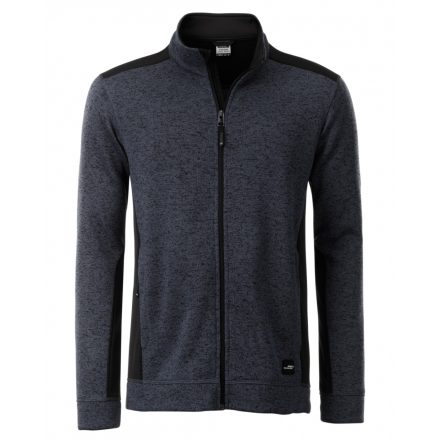 James&Nicholson Workwear Full-Zip kötött polár pulóver JN862 carbon-melange/black XS