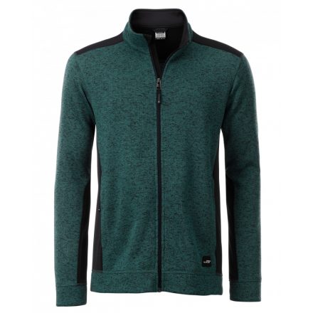 James&Nicholson Workwear Full-Zip kötött polár pulóver JN862 dark-green-melange/black 3XL