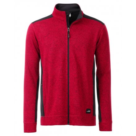 James&Nicholson Workwear Full-Zip kötött polár pulóver JN862 red-melange/black 3XL