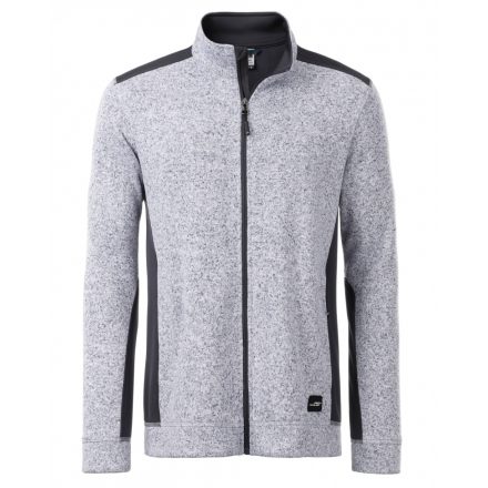 James&Nicholson Workwear Full-Zip kötött polár pulóver JN862 white-melange/carbon 3XL