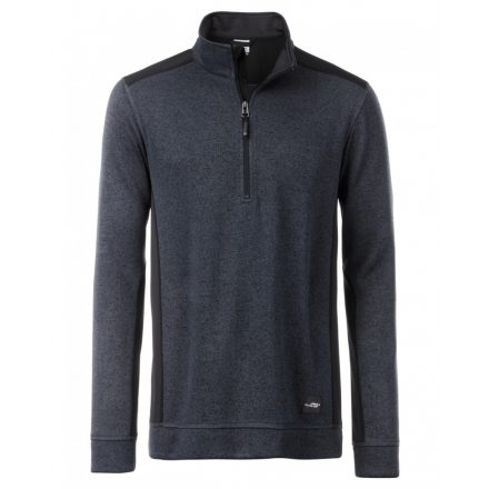 James&Nicholson Workwear Half-Zip kötött polár pulóver JN864 carbon-melange/black 3XL