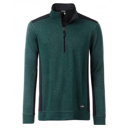 James&Nicholson Workwear Half-Zip kötött polár pulóver JN864 dark-green-melange/black 3XL