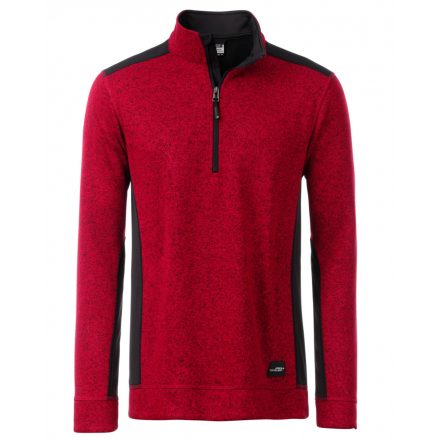 James&Nicholson Workwear Half-Zip kötött polár pulóver JN864 red-melange/black 3XL