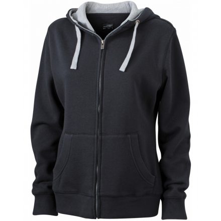 James&Nicholson Ladies' Lifestyle Zip-Hoody kapucnis pulóver JN962 black/grey-heather L