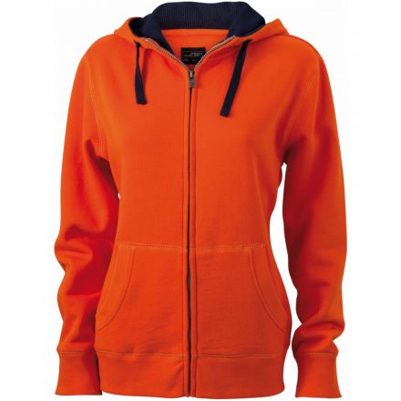 James&Nicholson Ladies' Lifestyle Zip-Hoody kapucnis pulóver JN962 dark-orange/navy L