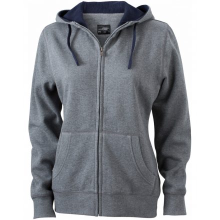 James&Nicholson Ladies' Lifestyle Zip-Hoody kapucnis pulóver JN962 grey-melange/navy L